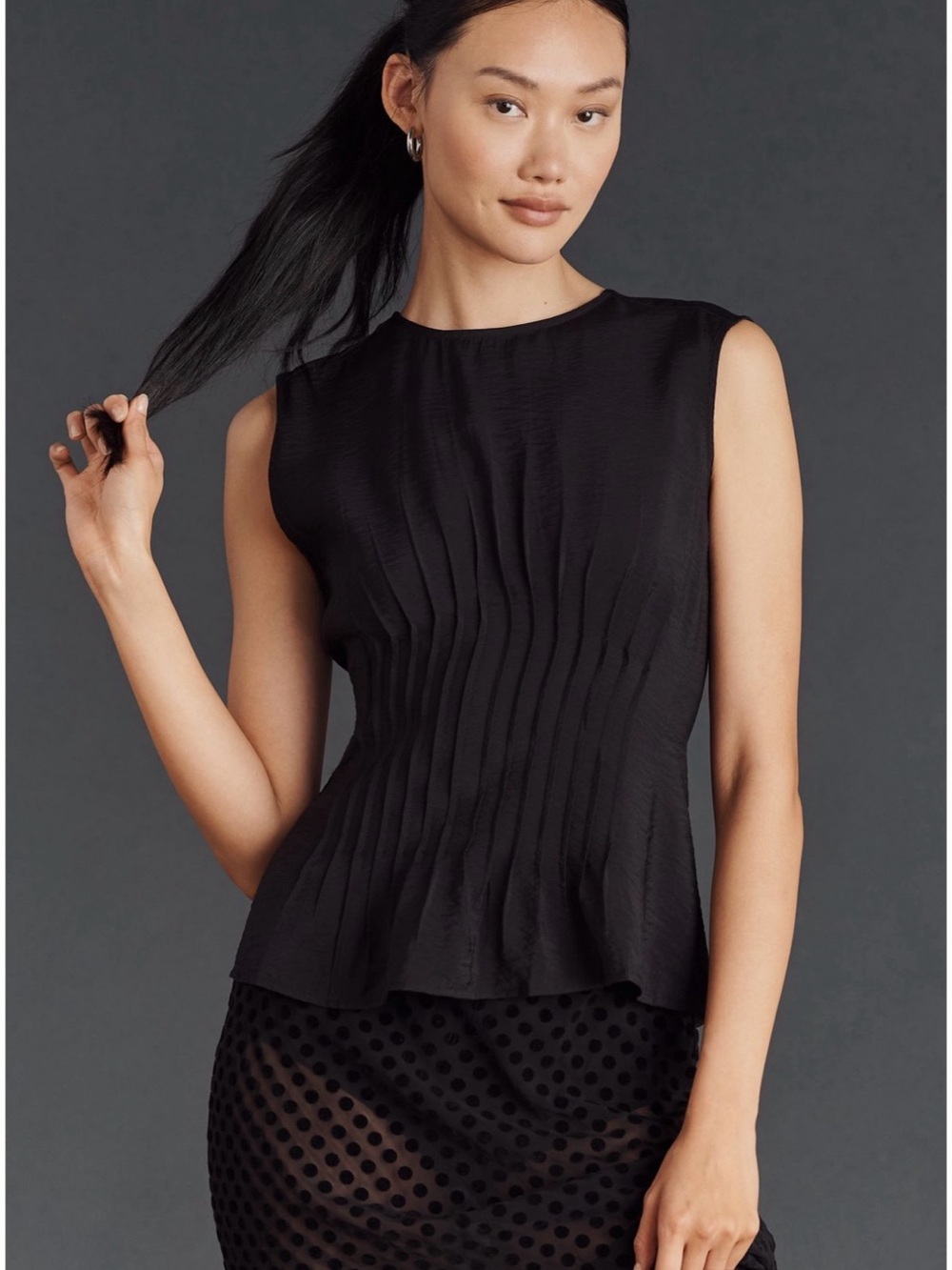 Anthropologie Delia Sleeveless Black Pleated Peplum Top